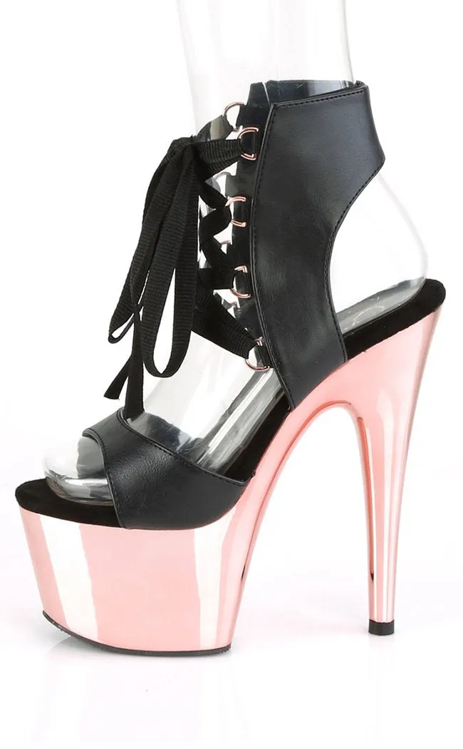 ADORE-700-14 Black Vegan Leather & Rose Gold Platform Heels