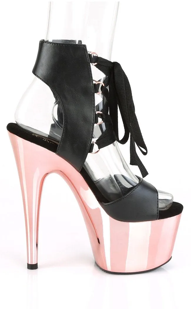 ADORE-700-14 Black Vegan Leather & Rose Gold Platform Heels