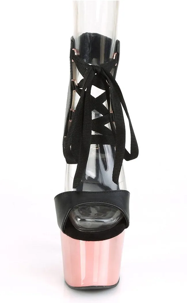 ADORE-700-14 Black Vegan Leather & Rose Gold Platform Heels