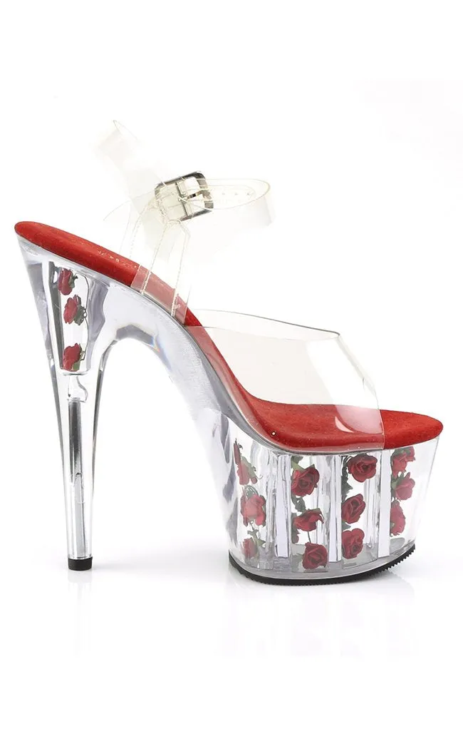 ADORE-708FL Clear & Red Flower Heels
