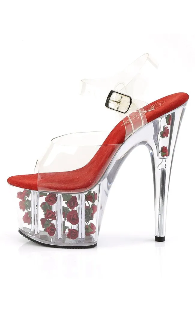 ADORE-708FL Clear & Red Flower Heels