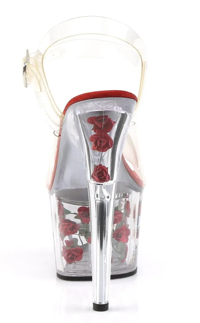 ADORE-708FL Clear & Red Flower Heels
