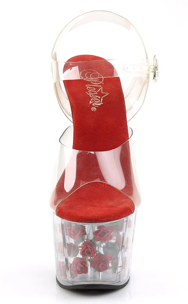 ADORE-708FL Clear & Red Flower Heels