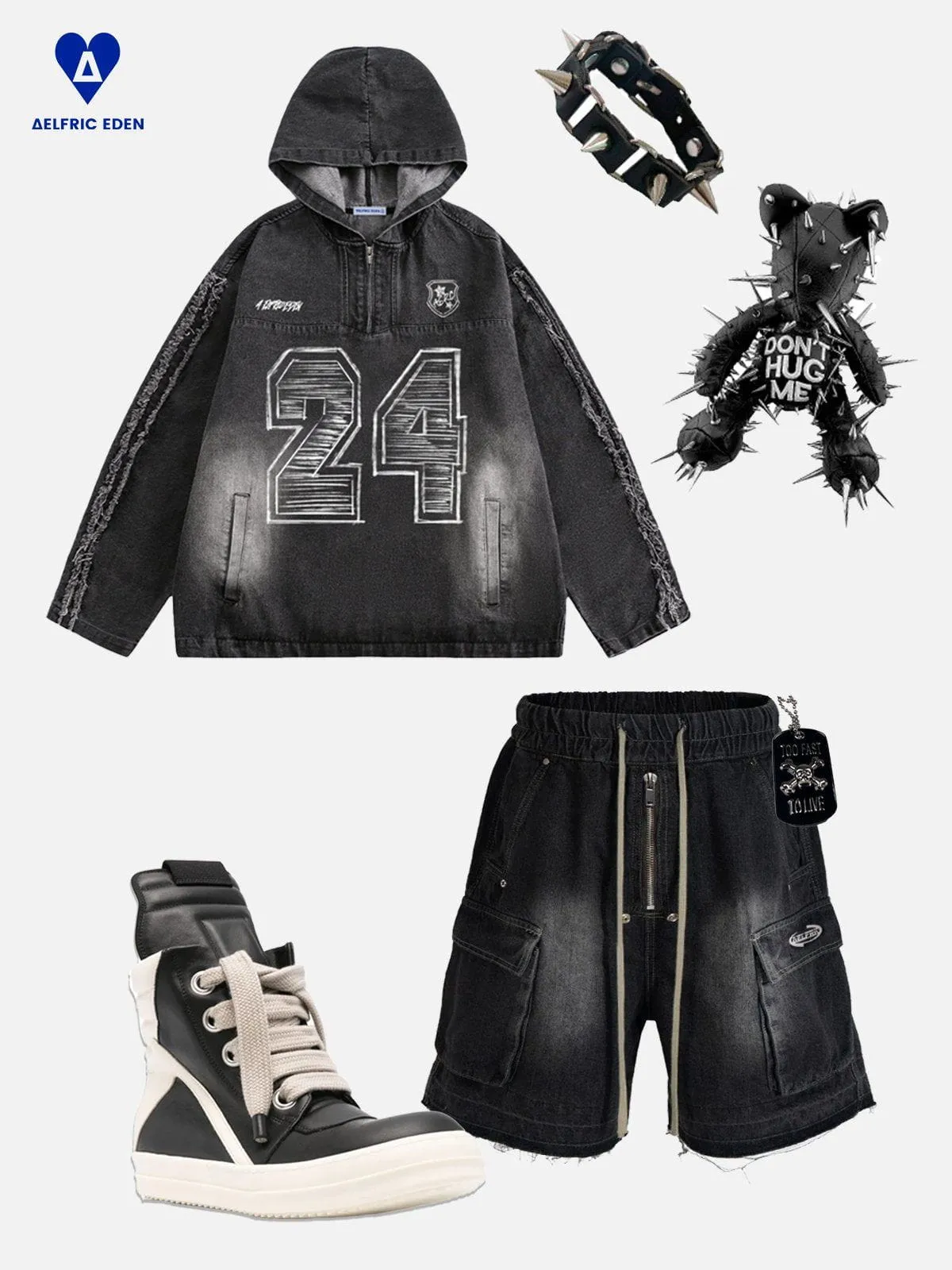 Aelfric Eden Fringe Washed Half Zip Up Hoodie