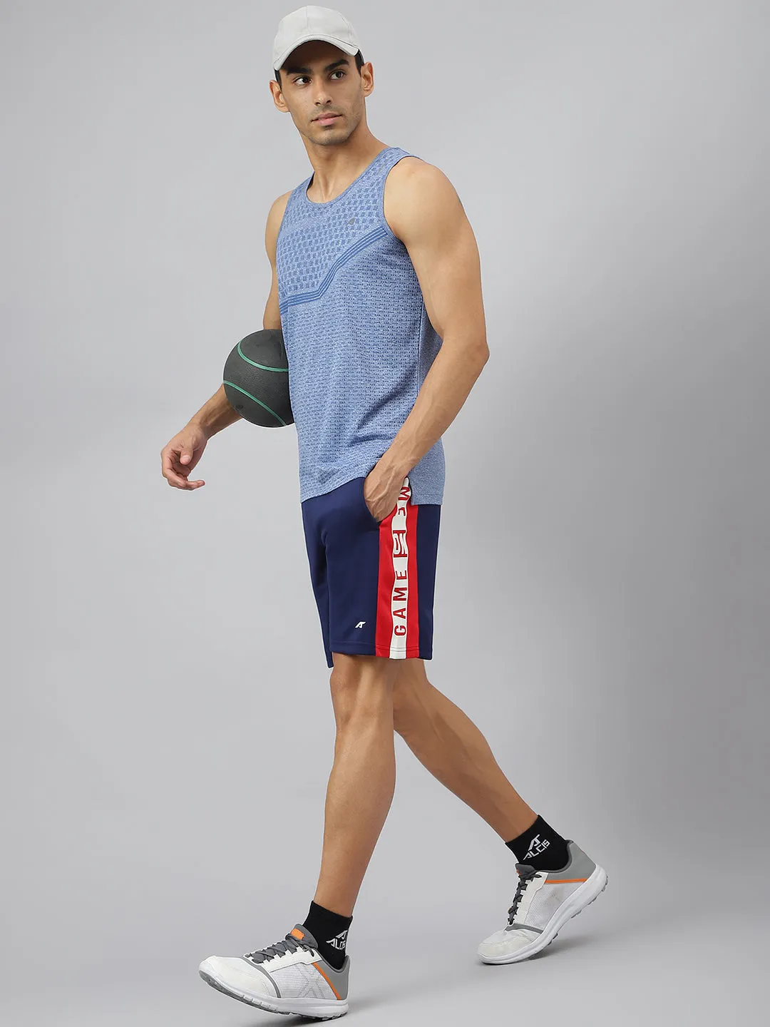 Alcis Men Medieval Blue Graphic Print Soft-Touch Slim-Fit Athleisure Shorts