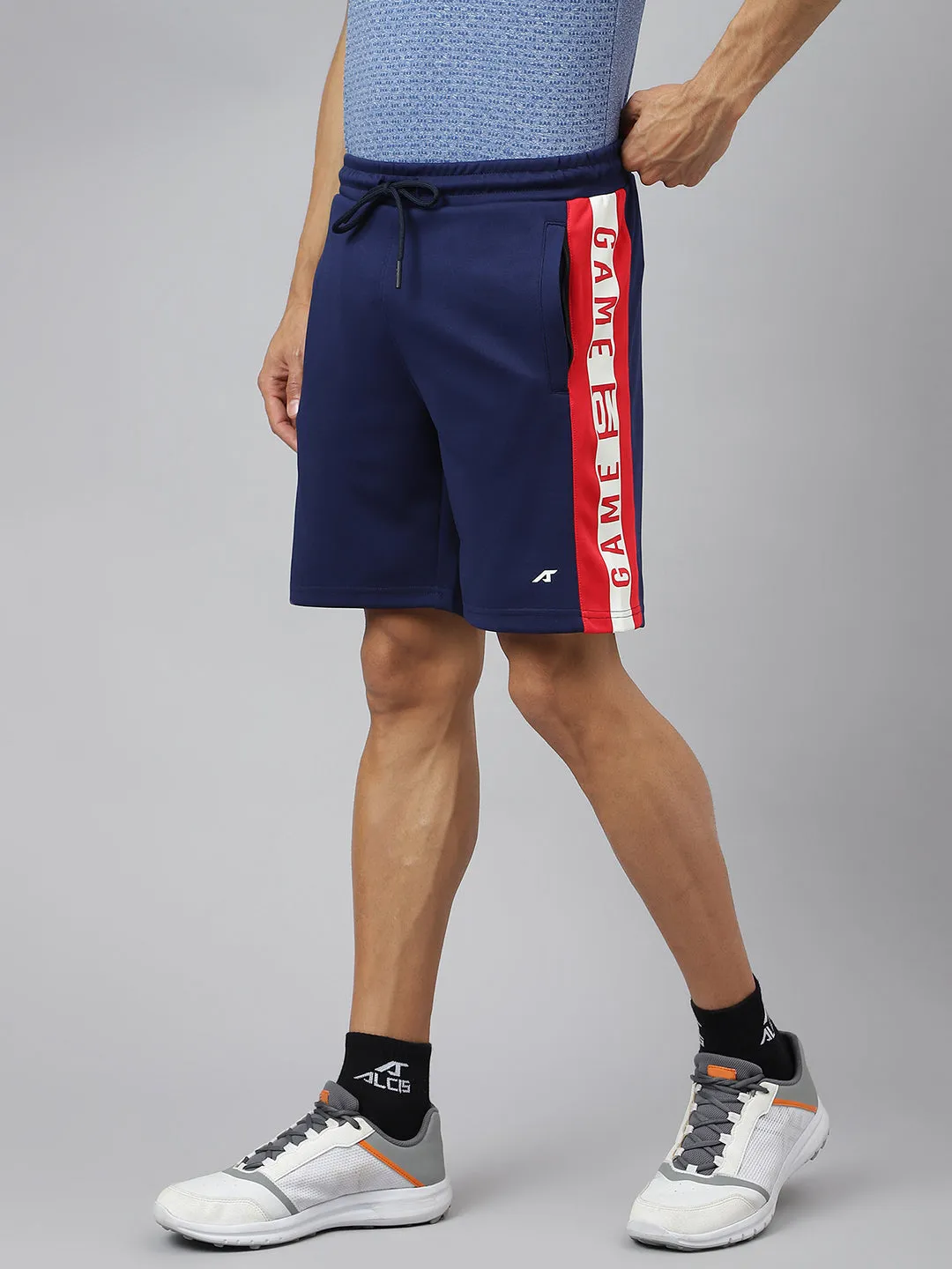 Alcis Men Medieval Blue Graphic Print Soft-Touch Slim-Fit Athleisure Shorts