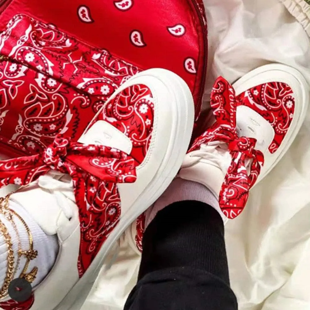 Amozae--Christmas Gift Female Flats Bandana Print Round Fashion Bow Knot Design Fashon Women's Sneakers 2024 Comfy Casual Hot Sale Slip On Footwear