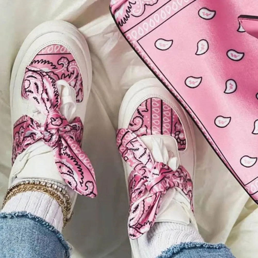 Amozae--Christmas Gift Female Flats Bandana Print Round Fashion Bow Knot Design Fashon Women's Sneakers 2024 Comfy Casual Hot Sale Slip On Footwear