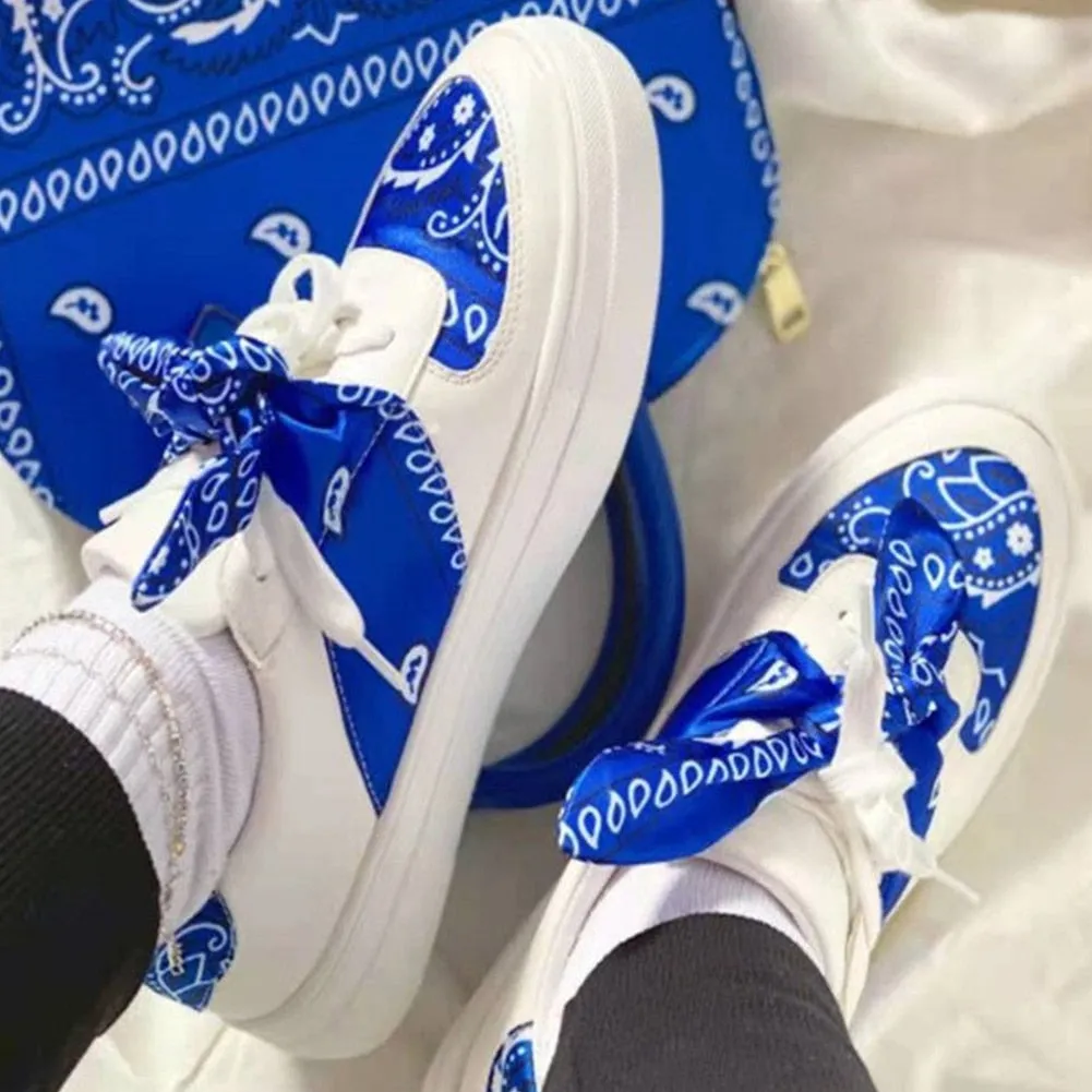 Amozae--Christmas Gift Female Flats Bandana Print Round Fashion Bow Knot Design Fashon Women's Sneakers 2024 Comfy Casual Hot Sale Slip On Footwear