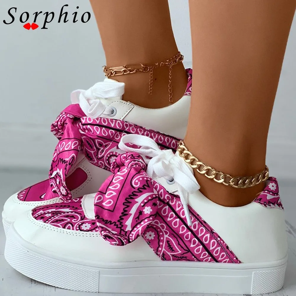 Amozae--Christmas Gift Female Flats Bandana Print Round Fashion Bow Knot Design Fashon Women's Sneakers 2024 Comfy Casual Hot Sale Slip On Footwear
