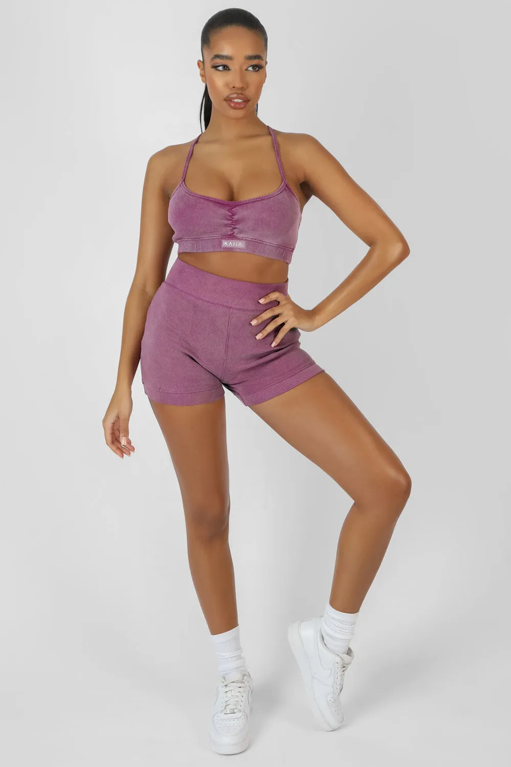 Athleisure Cross Back Ribbed Bralet Purple