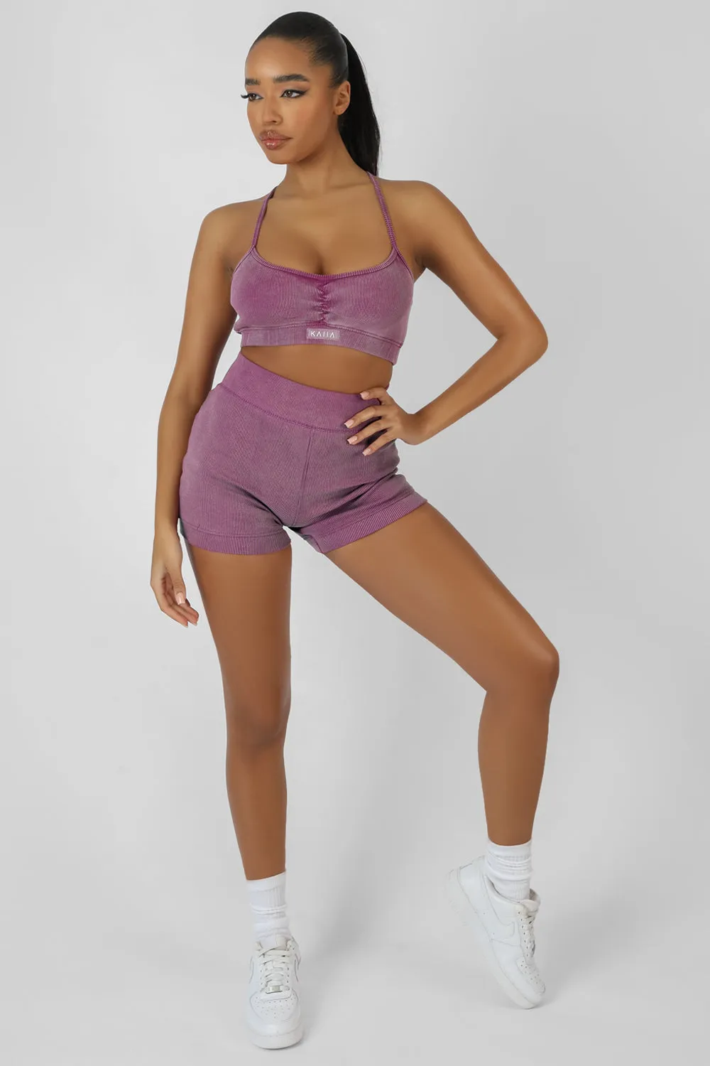 Athleisure Cross Back Ribbed Bralet Purple