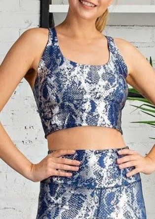Athleisure Padded Sports Bra | Navy Snake
