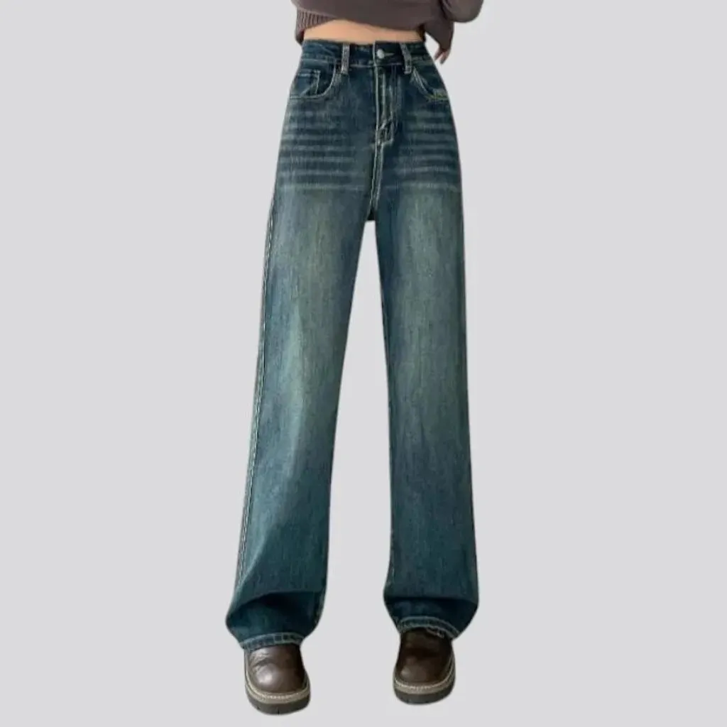 Boho style high rise faded women's jeans