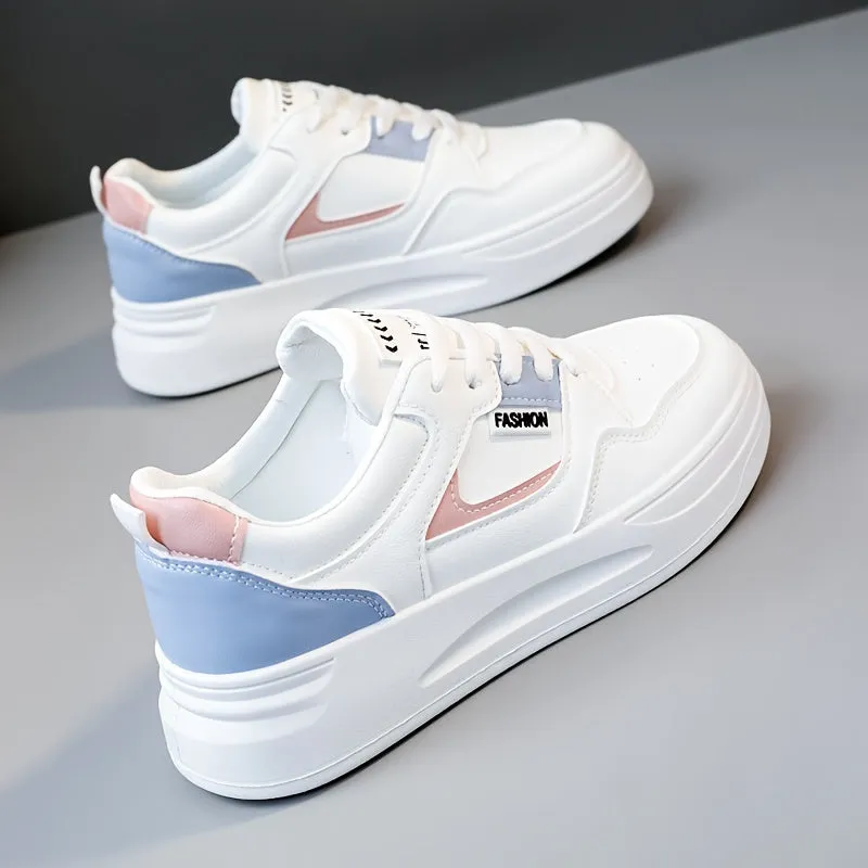 Chic Womens Comfort Platform Sneakers - Cushioned Low Tops for Everyday Wear, Lace-Up Colorblock Design