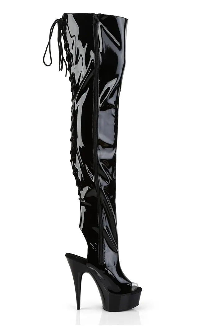 DELIGHT-3017 Black Patent Thigh High Boots