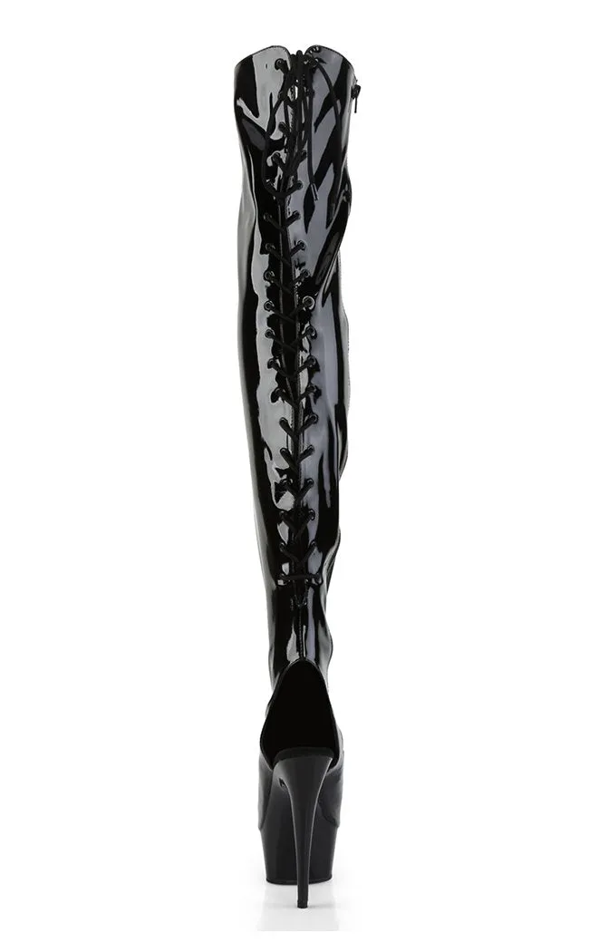 DELIGHT-3017 Black Patent Thigh High Boots