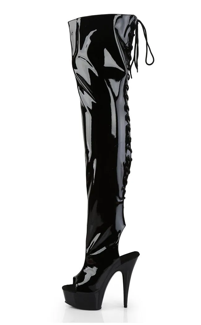 DELIGHT-3017 Black Patent Thigh High Boots