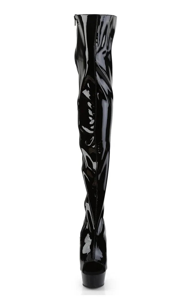 DELIGHT-3017 Black Patent Thigh High Boots