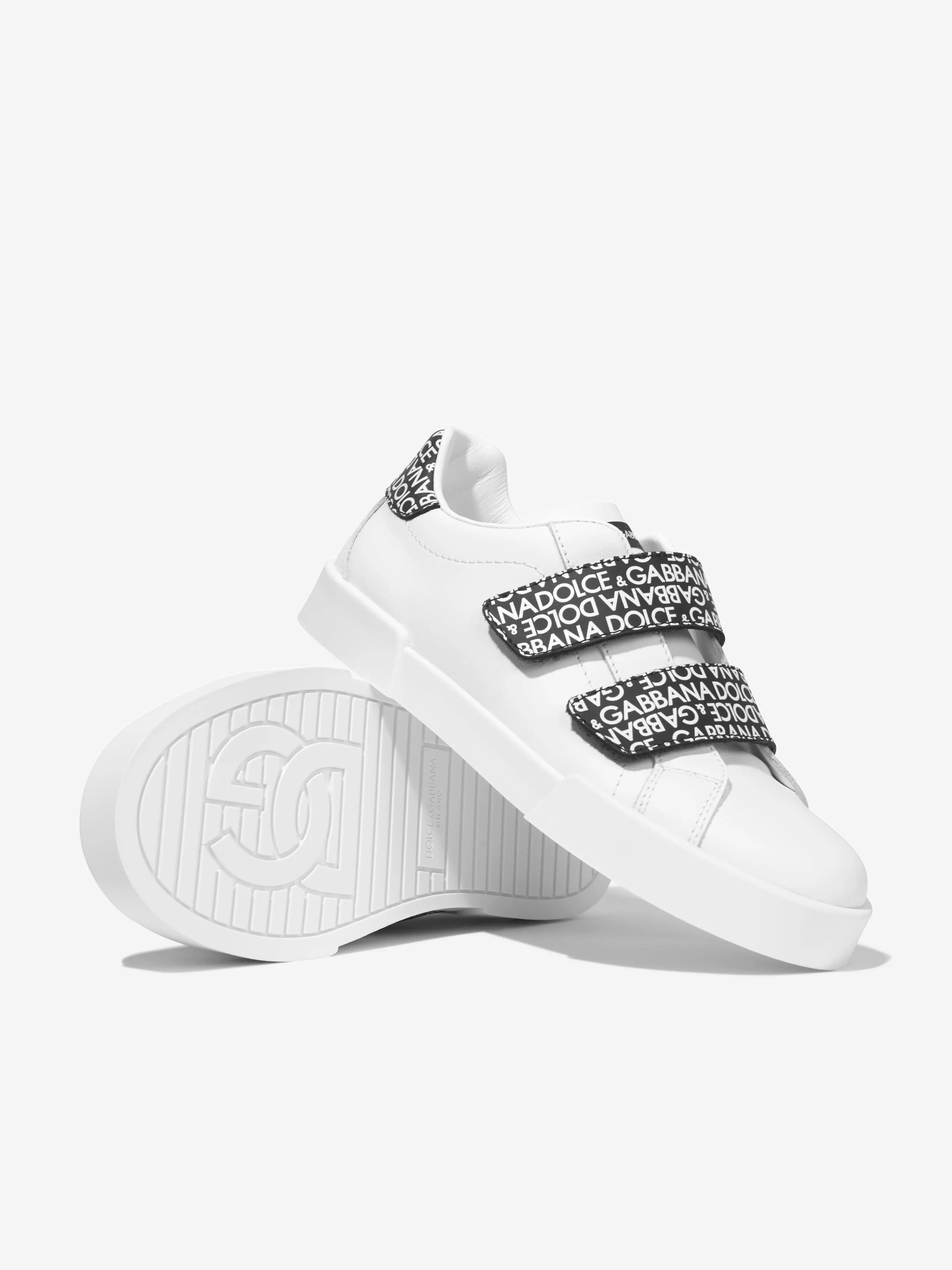 Dolce & Gabbana Boys Leather Velcro Logo Strap Trainers in White