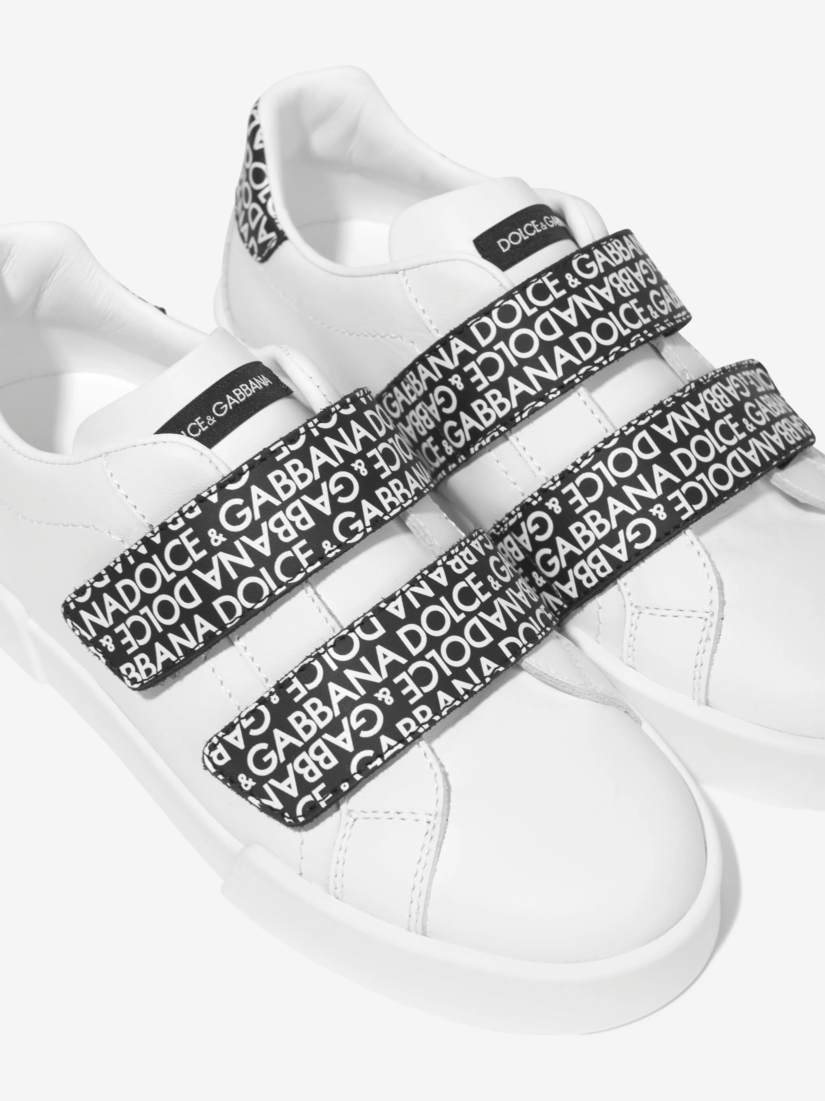 Dolce & Gabbana Boys Leather Velcro Logo Strap Trainers in White