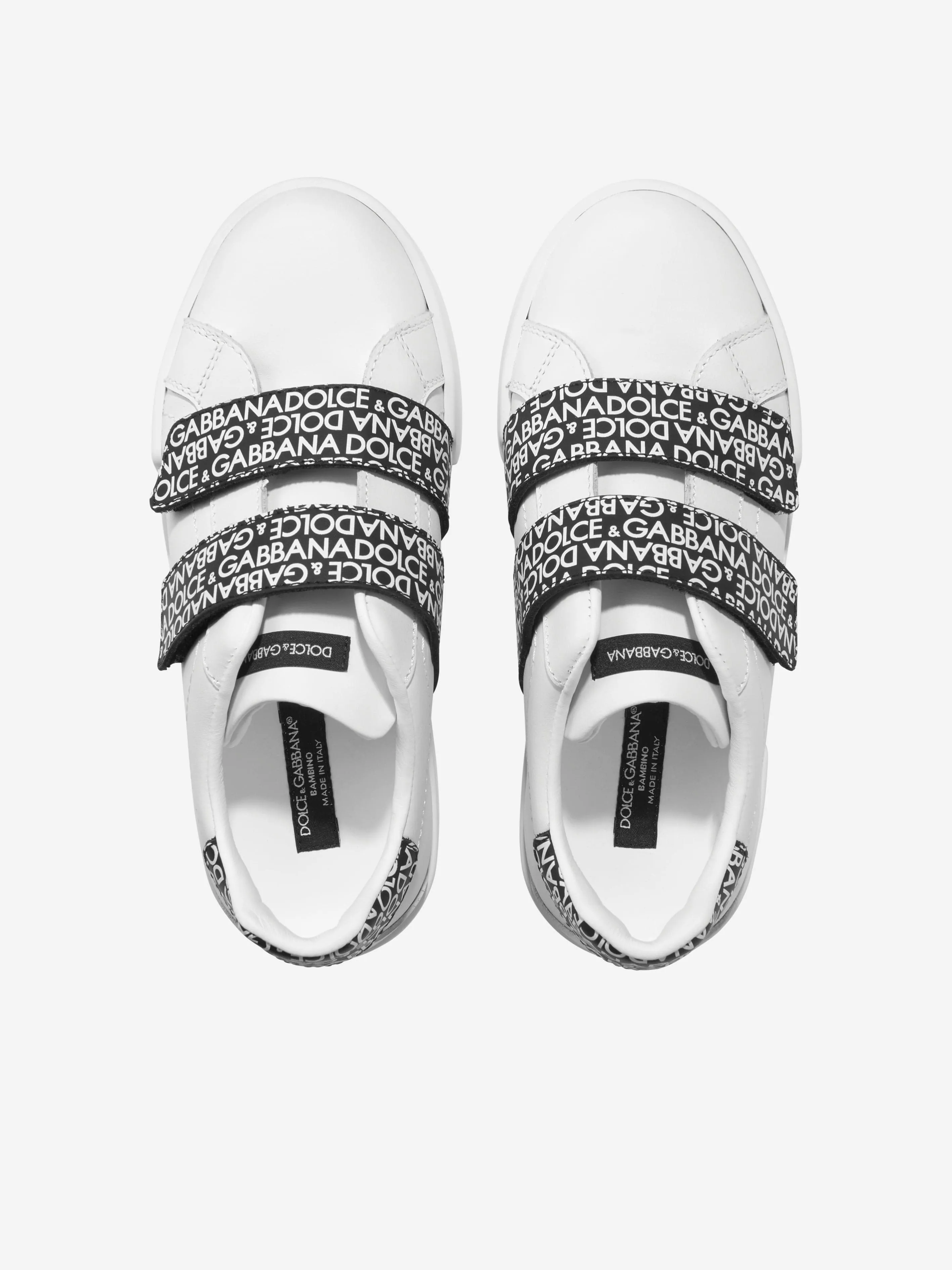 Dolce & Gabbana Boys Leather Velcro Logo Strap Trainers in White