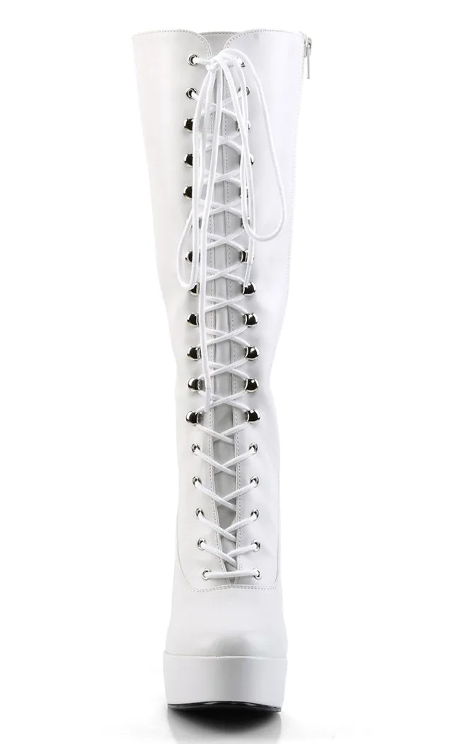 ELECTRA-2020 White Vegan Leather Knee High Boots