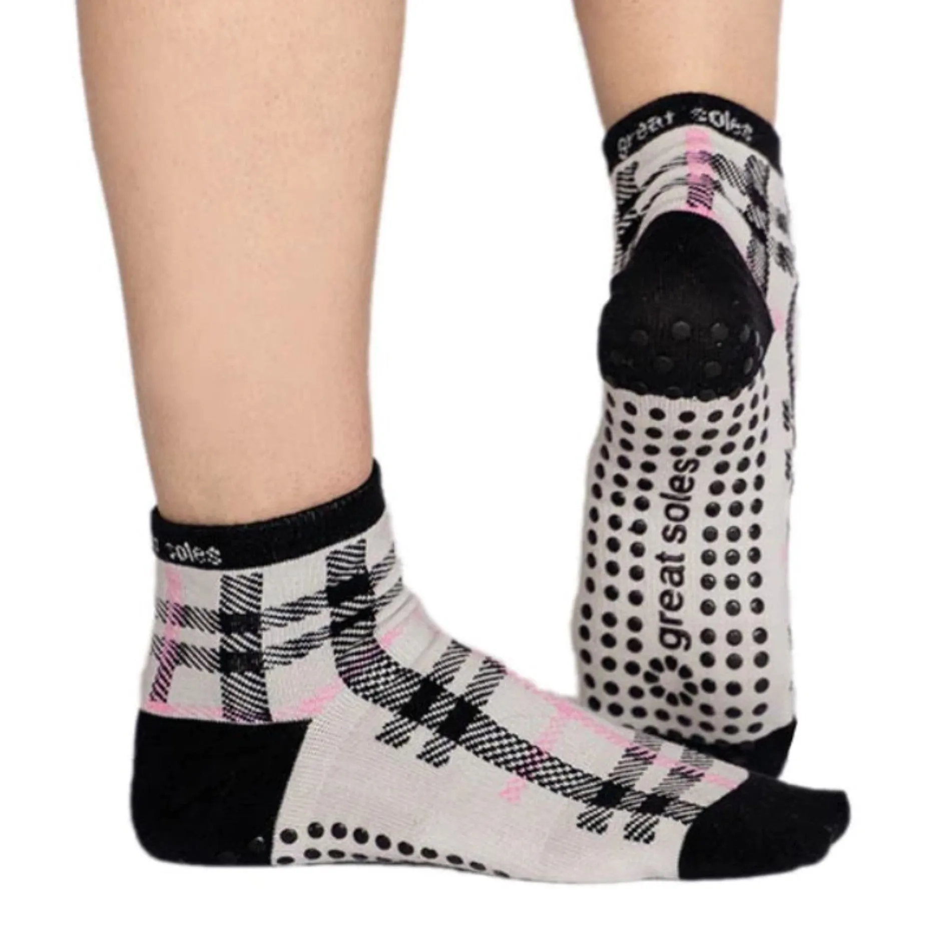 Emilia Short Crew Grip Sock - Plaid (Pilates & Barre)