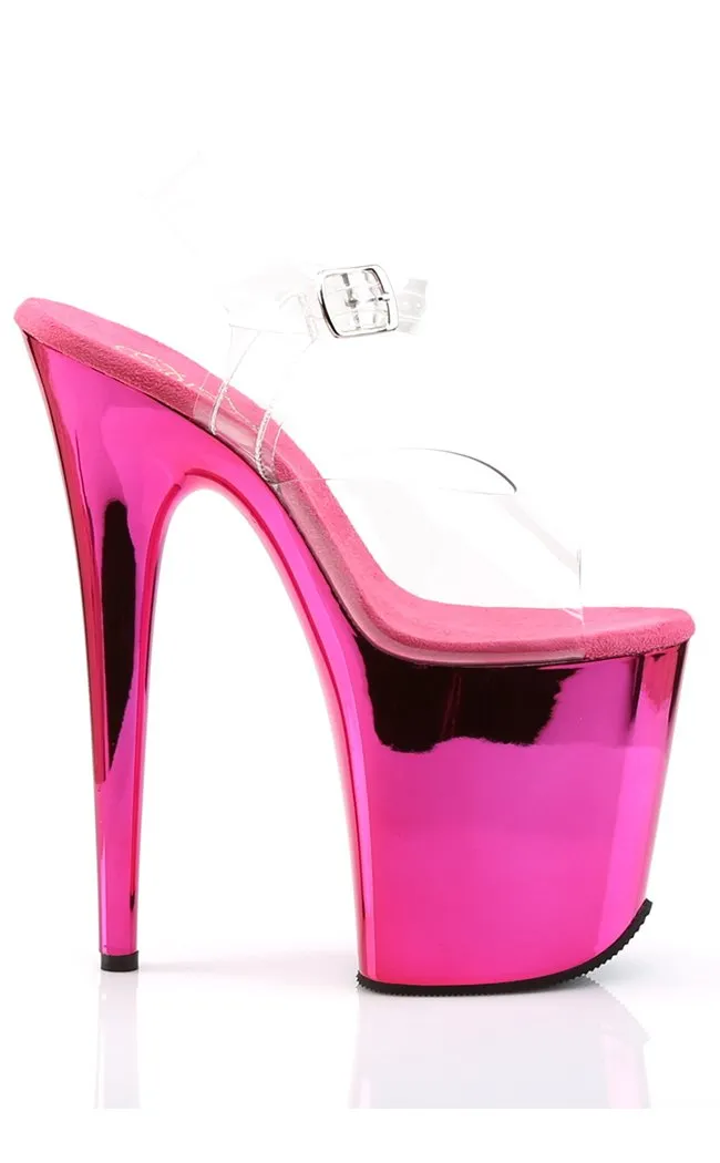 FLAMINGO-808 Clear & Hot Pink Platform Heels