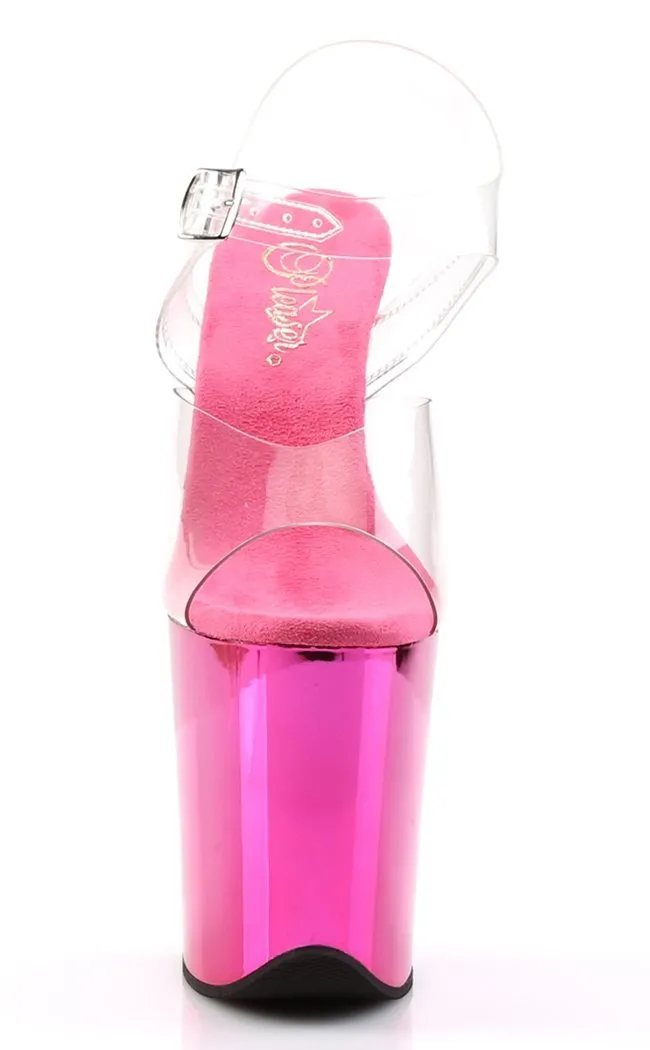 FLAMINGO-808 Clear & Hot Pink Platform Heels