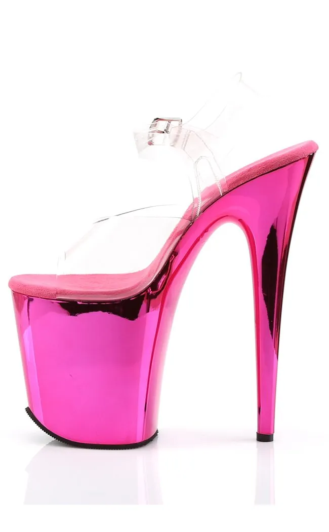 FLAMINGO-808 Clear & Hot Pink Platform Heels