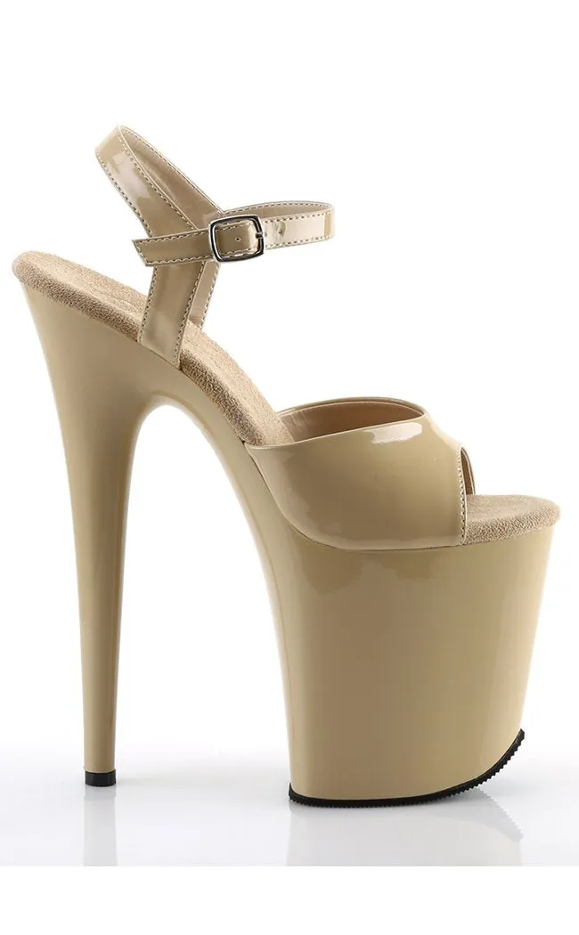 FLAMINGO-809 Beige Patent Platform Heels [In Stock]