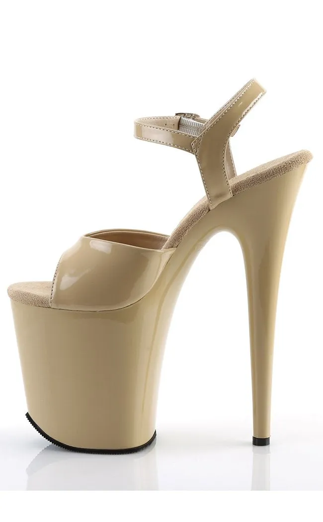 FLAMINGO-809 Beige Patent Platform Heels [In Stock]