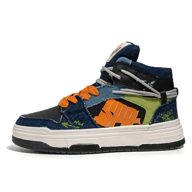 High Top Platform Patchwork Sneakers