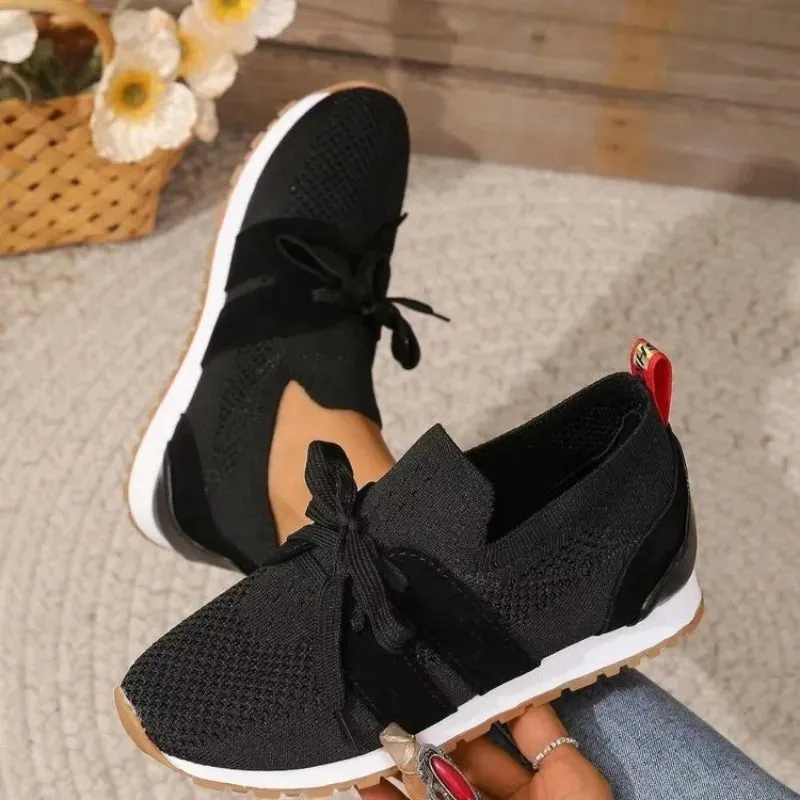 Hnzxzm  Brown Knit Breathable Sneakers Shoes Women New Soft Sole Platform Flats Woman Plus Size 43 Non Slip Casual Shoes
