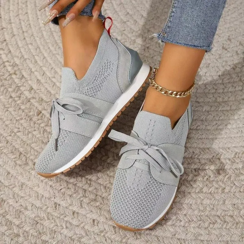 Hnzxzm  Brown Knit Breathable Sneakers Shoes Women New Soft Sole Platform Flats Woman Plus Size 43 Non Slip Casual Shoes