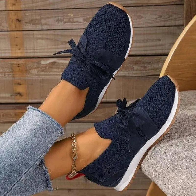 Hnzxzm  Brown Knit Breathable Sneakers Shoes Women New Soft Sole Platform Flats Woman Plus Size 43 Non Slip Casual Shoes