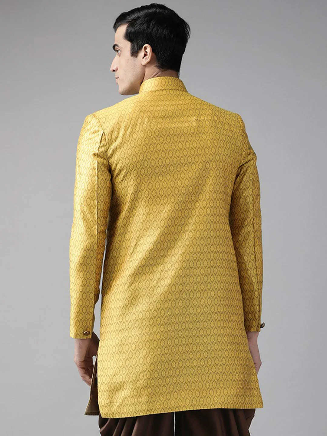 Jashvi Men's Mustard Yellow Sik Blend Sherwani Top