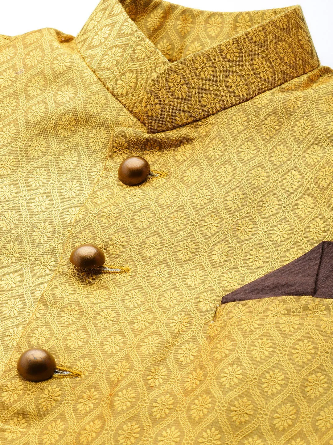 Jashvi Men's Mustard Yellow Sik Blend Sherwani Top