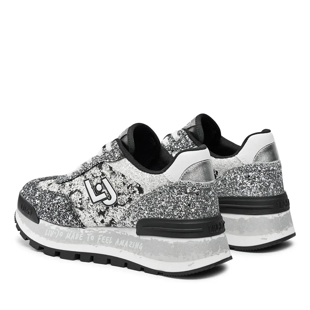 Scarpe Donna LIU JO Sneakers Platform Amazing 26 Full Glitter Multicolor Black Silver e White