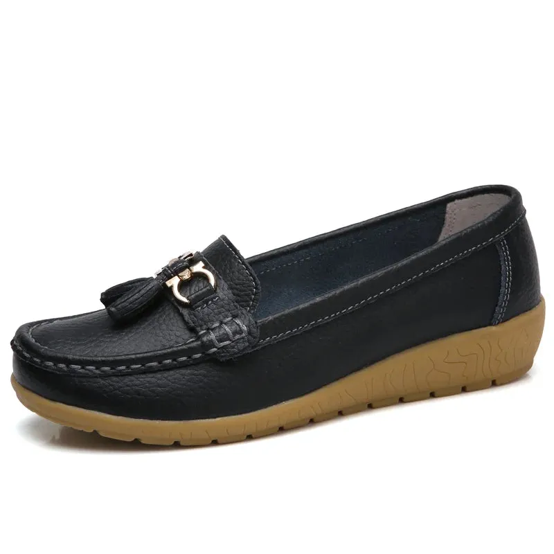 Spring Summer Breathable Casual Loafers For Women Platform Leather Comfort Wedge Moccasins Ladies Vulcanized Sneakers 44