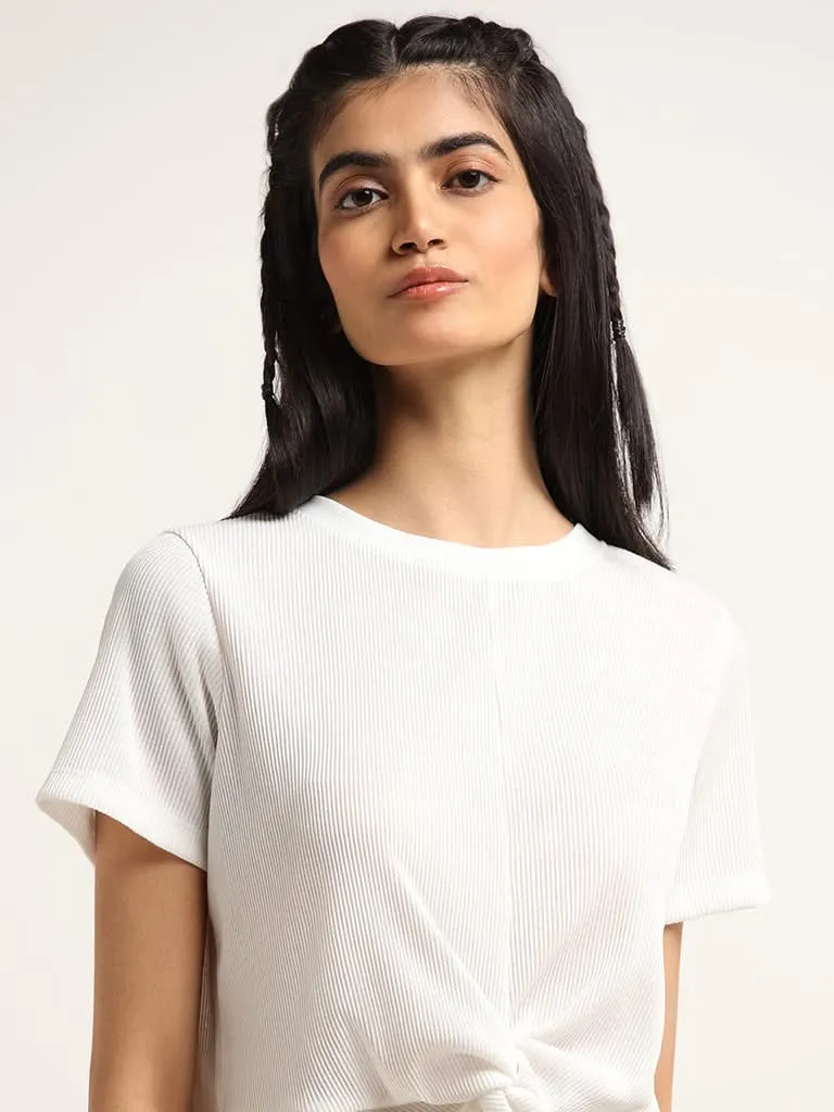 Studiofit White Front Knot T-Shirt