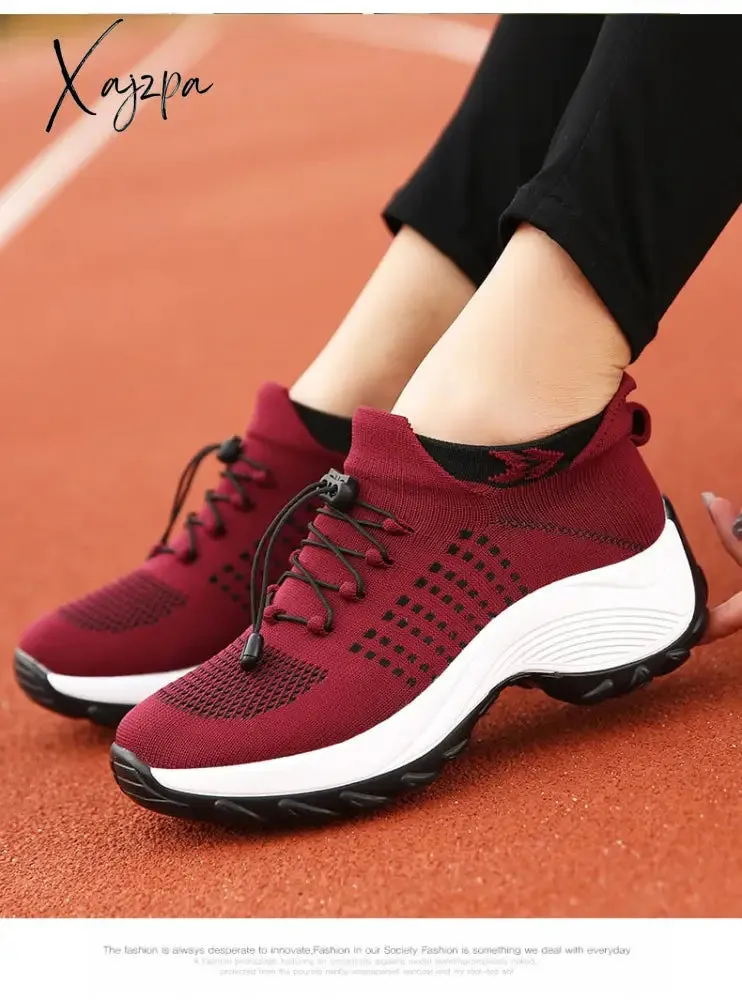 Xajzpa - Women's Walking Shoes Fashion Sock Sneakers Breathe Comfortable Nursing Shoes Casual Platform Loafers Non-Slip