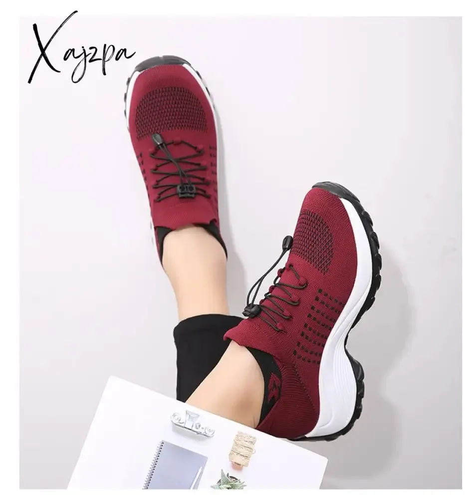 Xajzpa - Women's Walking Shoes Fashion Sock Sneakers Breathe Comfortable Nursing Shoes Casual Platform Loafers Non-Slip