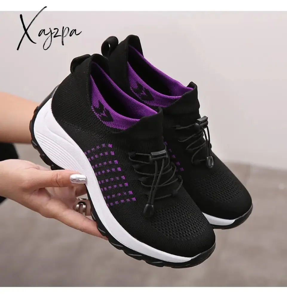 Xajzpa - Women's Walking Shoes Fashion Sock Sneakers Breathe Comfortable Nursing Shoes Casual Platform Loafers Non-Slip