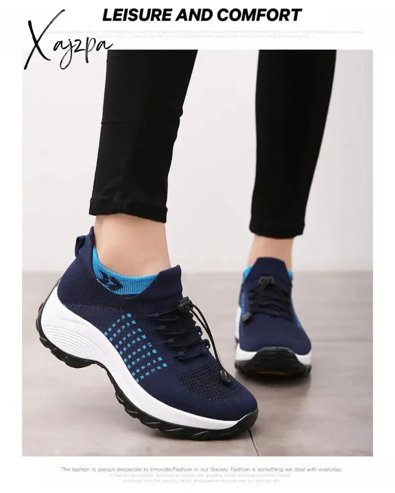 Xajzpa - Women's Walking Shoes Fashion Sock Sneakers Breathe Comfortable Nursing Shoes Casual Platform Loafers Non-Slip