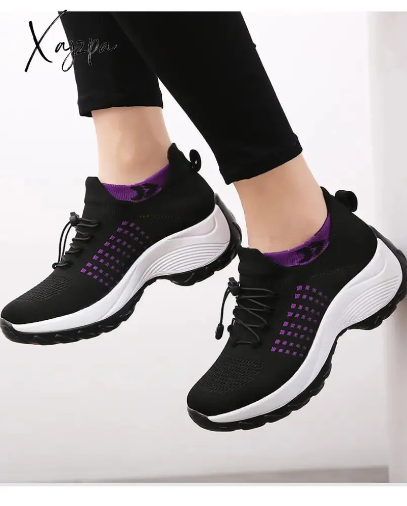 Xajzpa - Women's Walking Shoes Fashion Sock Sneakers Breathe Comfortable Nursing Shoes Casual Platform Loafers Non-Slip