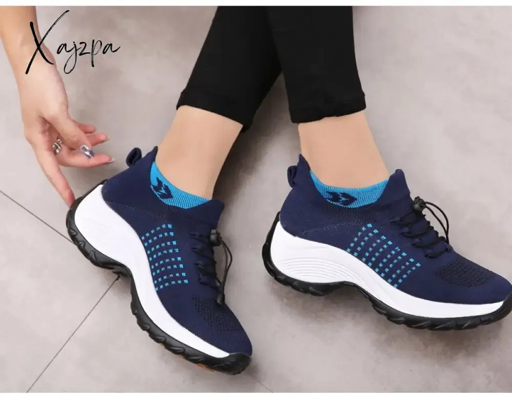 Xajzpa - Women's Walking Shoes Fashion Sock Sneakers Breathe Comfortable Nursing Shoes Casual Platform Loafers Non-Slip